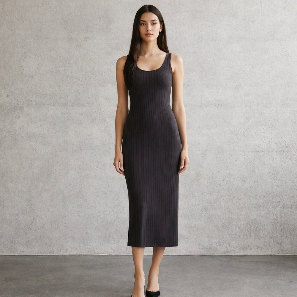 H&M SEXY LONG BODY HUGGING RIBBED MAXI TANK DRESS